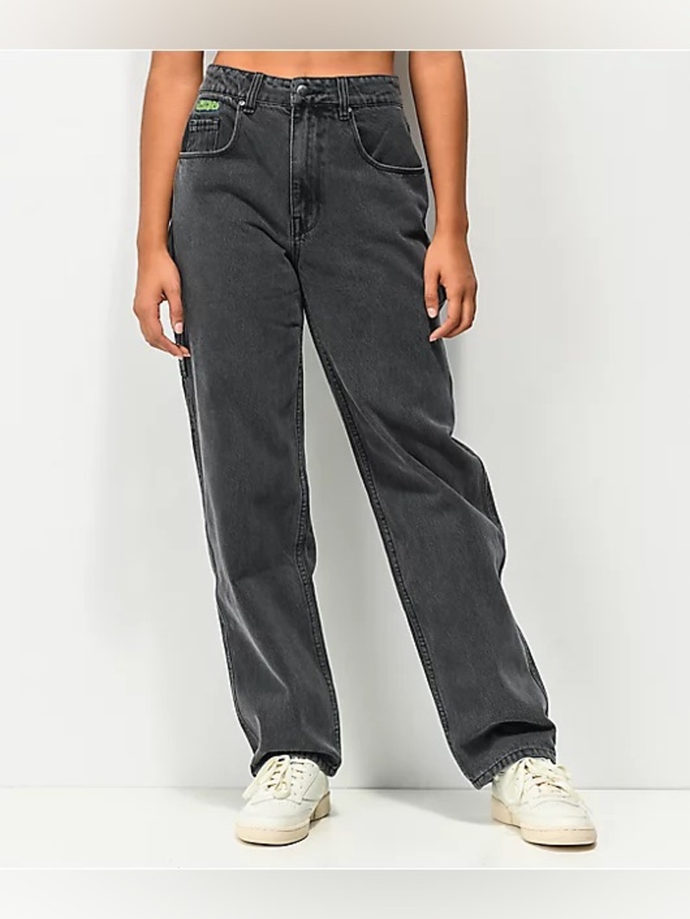 Empyre Tori 90s Faded Black Wash Sk8 Carpenter Jeans, Relaxed Straight, size 4
